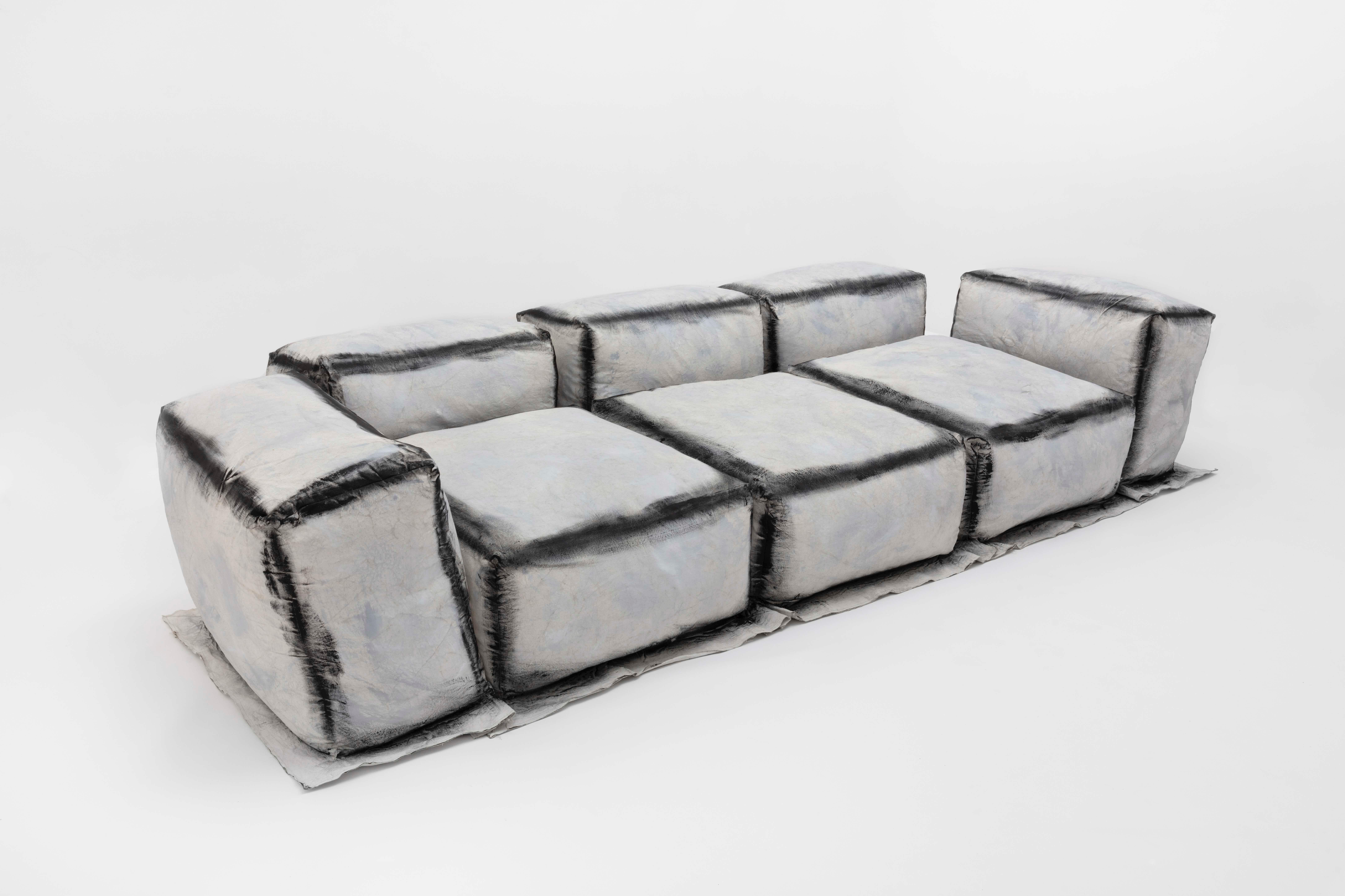 Faye Toogood [British, b. 1977]
Maquette 234 / canvas and foam sofa, charcoal, 2020
Primed, washed canvas, upholstery foam, fabric paint
Measures: 27.5 x 134 x 53 inches
70 x 340 x 135 cm

Faye Toogood was born in the UK in 1977 and graduated