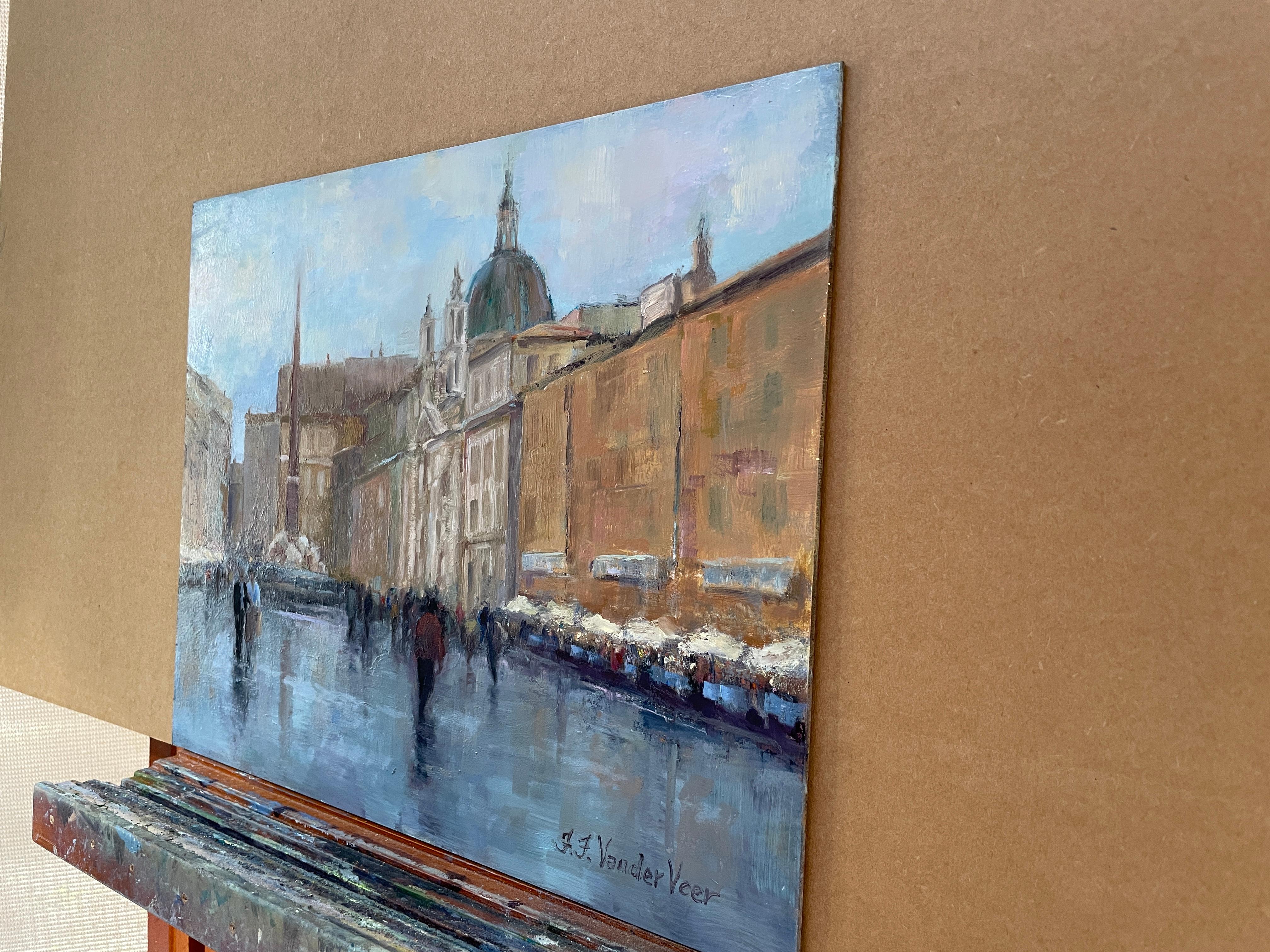 After the Rain (Piazza Navona), Oil Painting - Abstract Impressionist Art by Faye Vander Veer