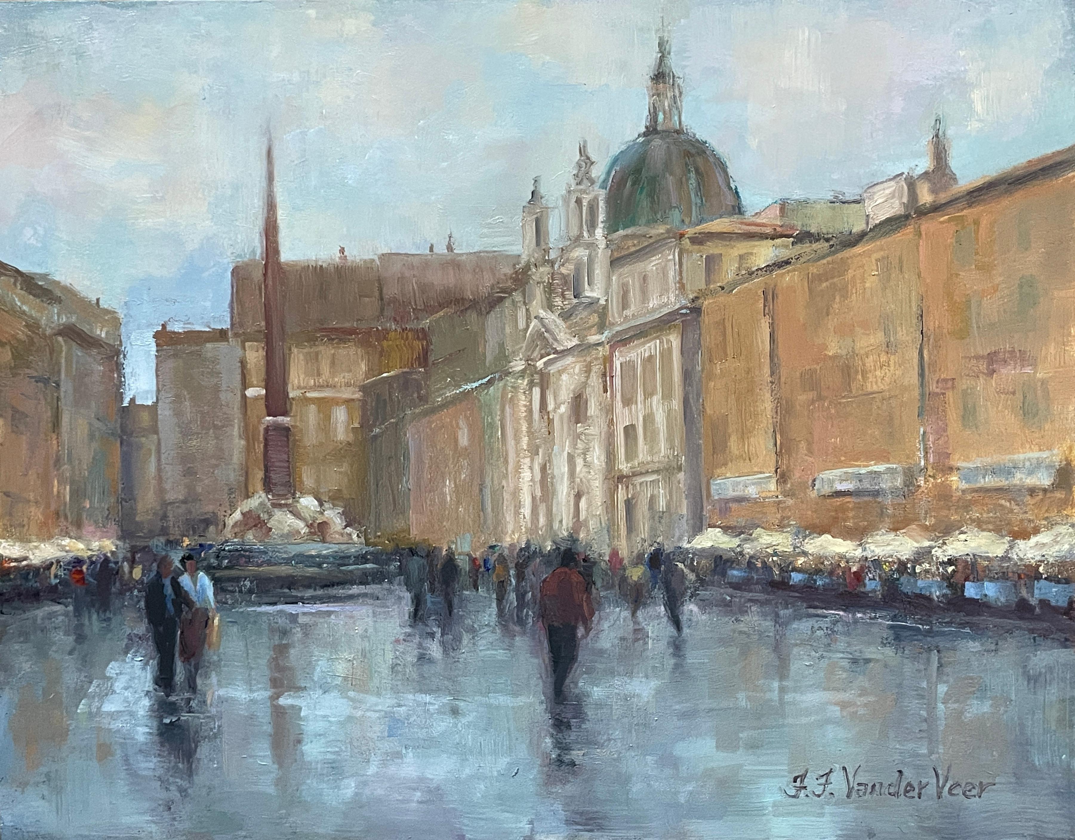After the Rain (Piazza Navona), Oil Painting - Art by Faye Vander Veer