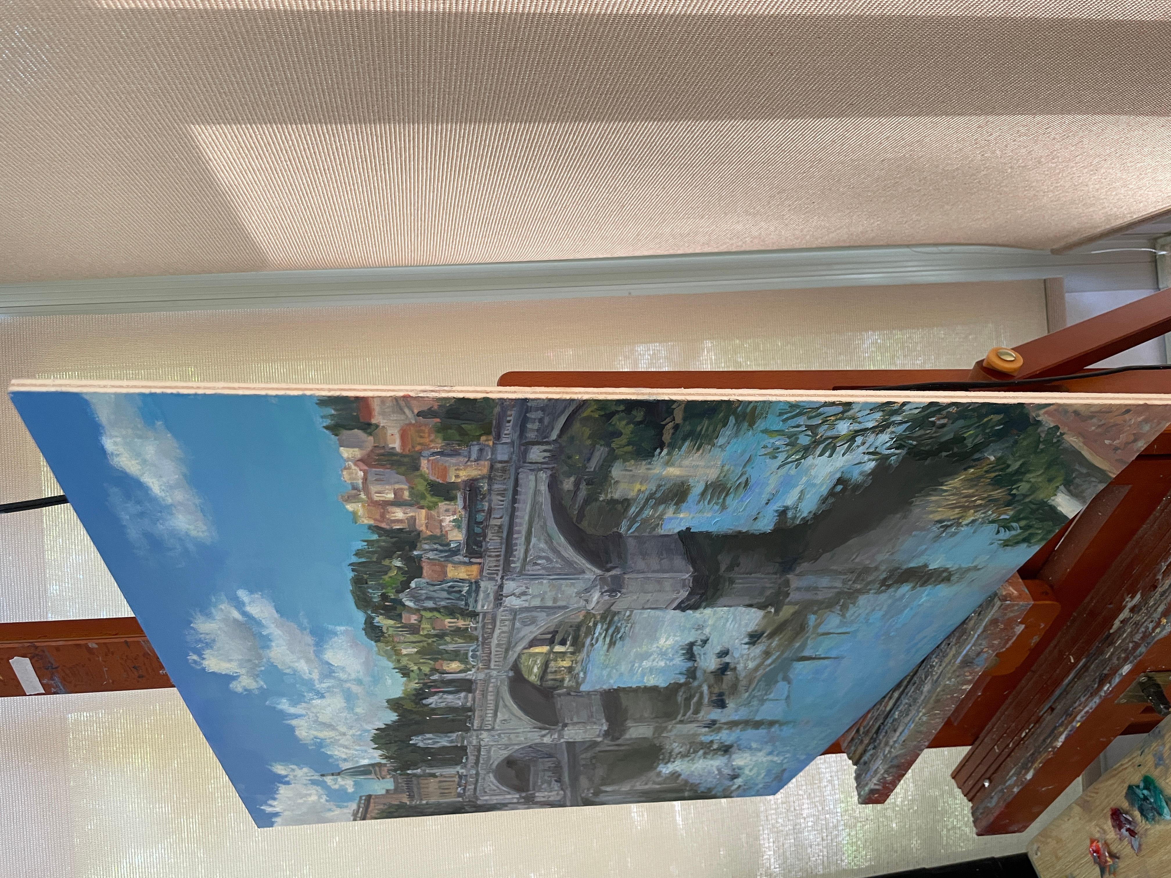 Memories of Rome, Oil Painting - Gray Interior Painting by Faye Vander Veer