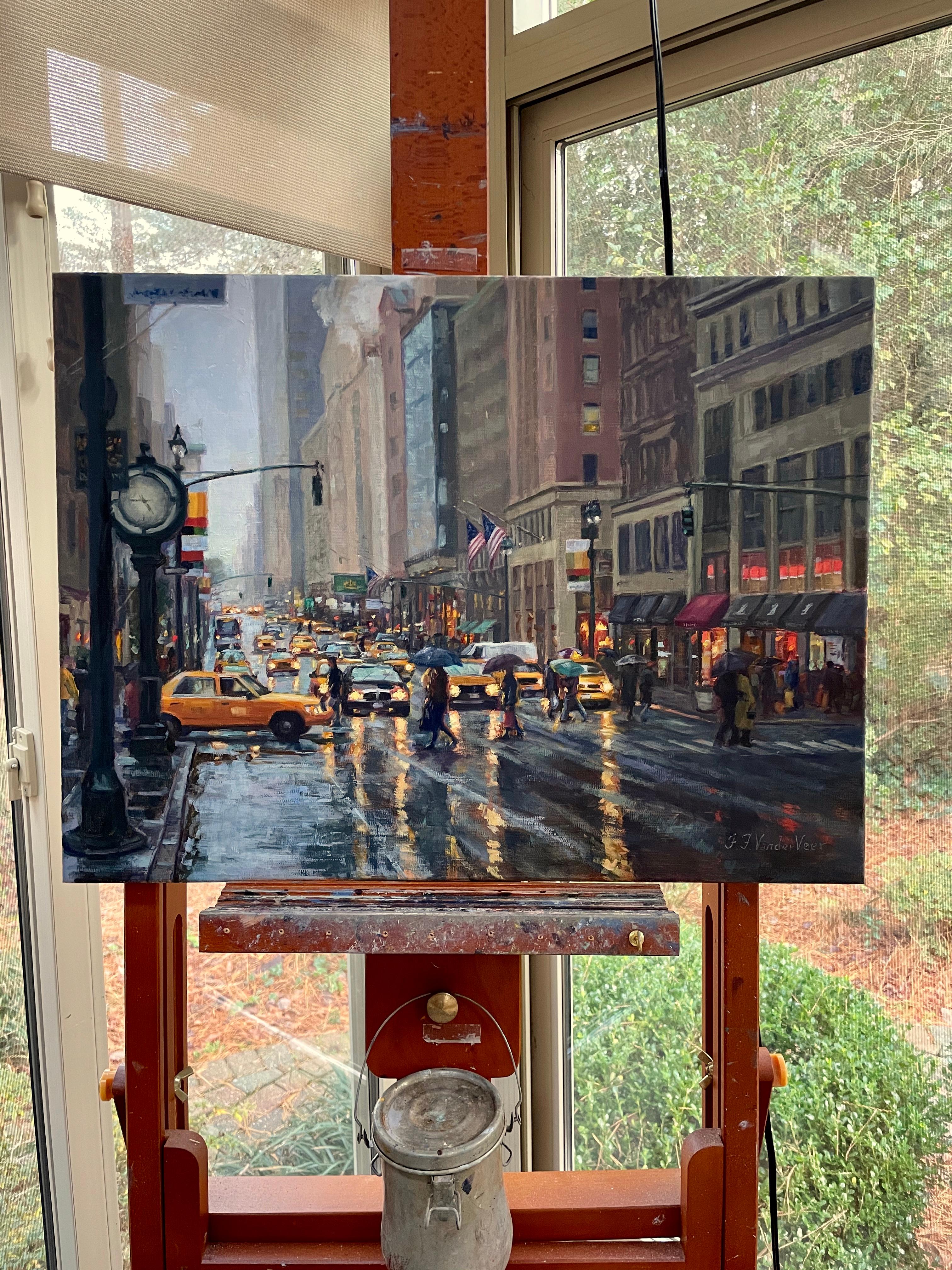 Reflections of New York, Oil Painting - Abstract Impressionist Art by Faye Vander Veer