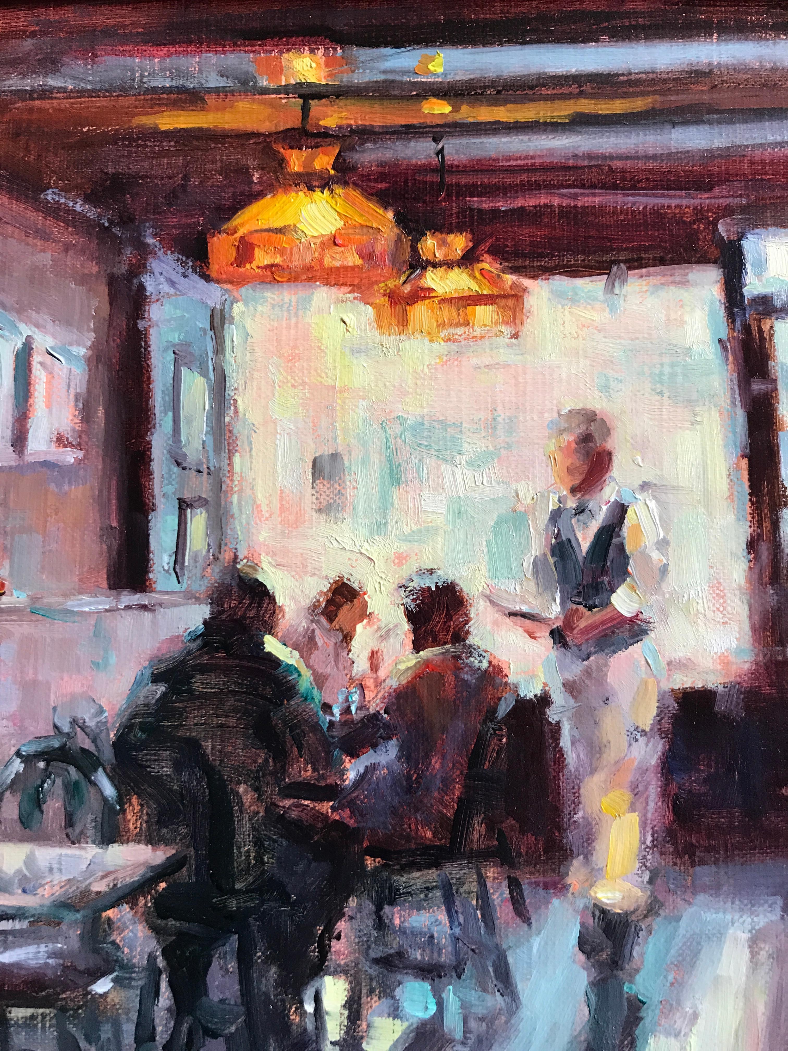 Waiting at the Blue Parrot - Abstract Impressionist Painting by Faye Vander Veer