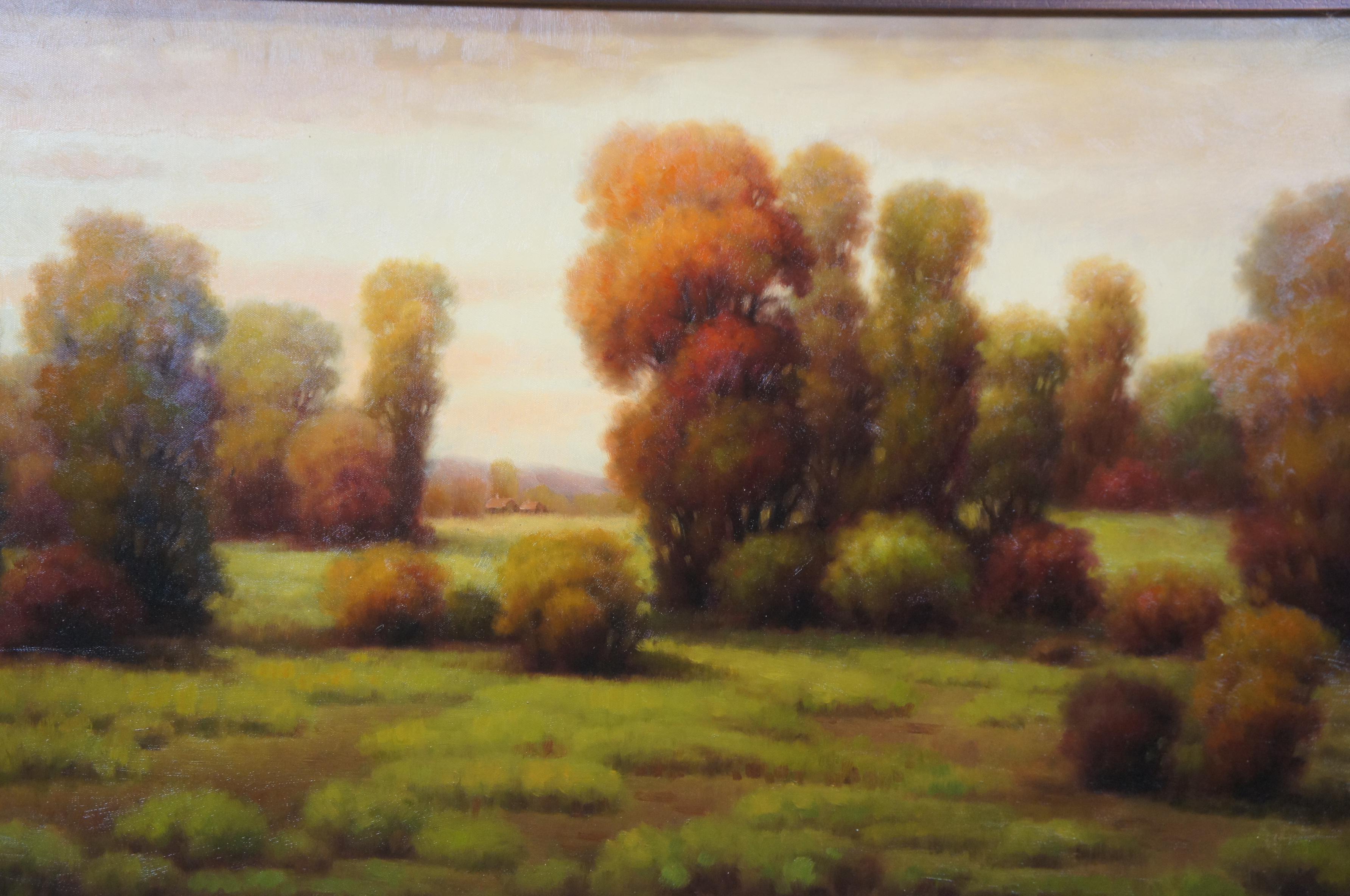 20th Century Fazzino Impressionist Pastoral Country Landscape Oil Painting on Canvas 48