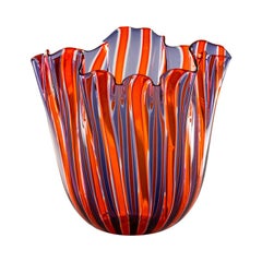 Fazzoletto a Canne Small Vase in Indigo, Orange, Crystal by Fulvio Bianconi