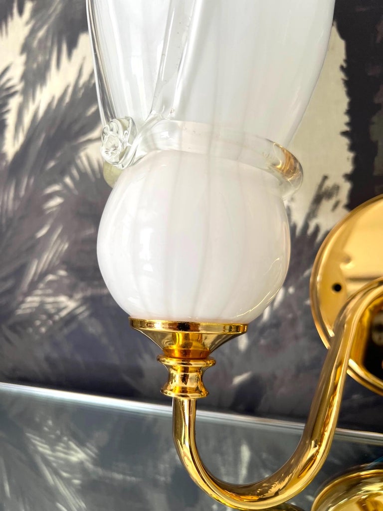 Fazzoletto Double Sconce in White Murano Glass with Gold Plated Frame, c. 1980 For Sale 3