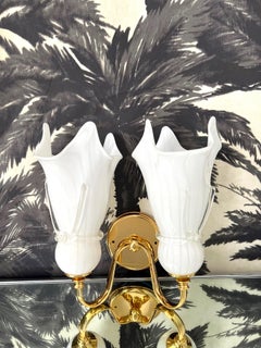 Neoclassical Murano and Gold Sconce with Fazzoletto Design, circa 1980
