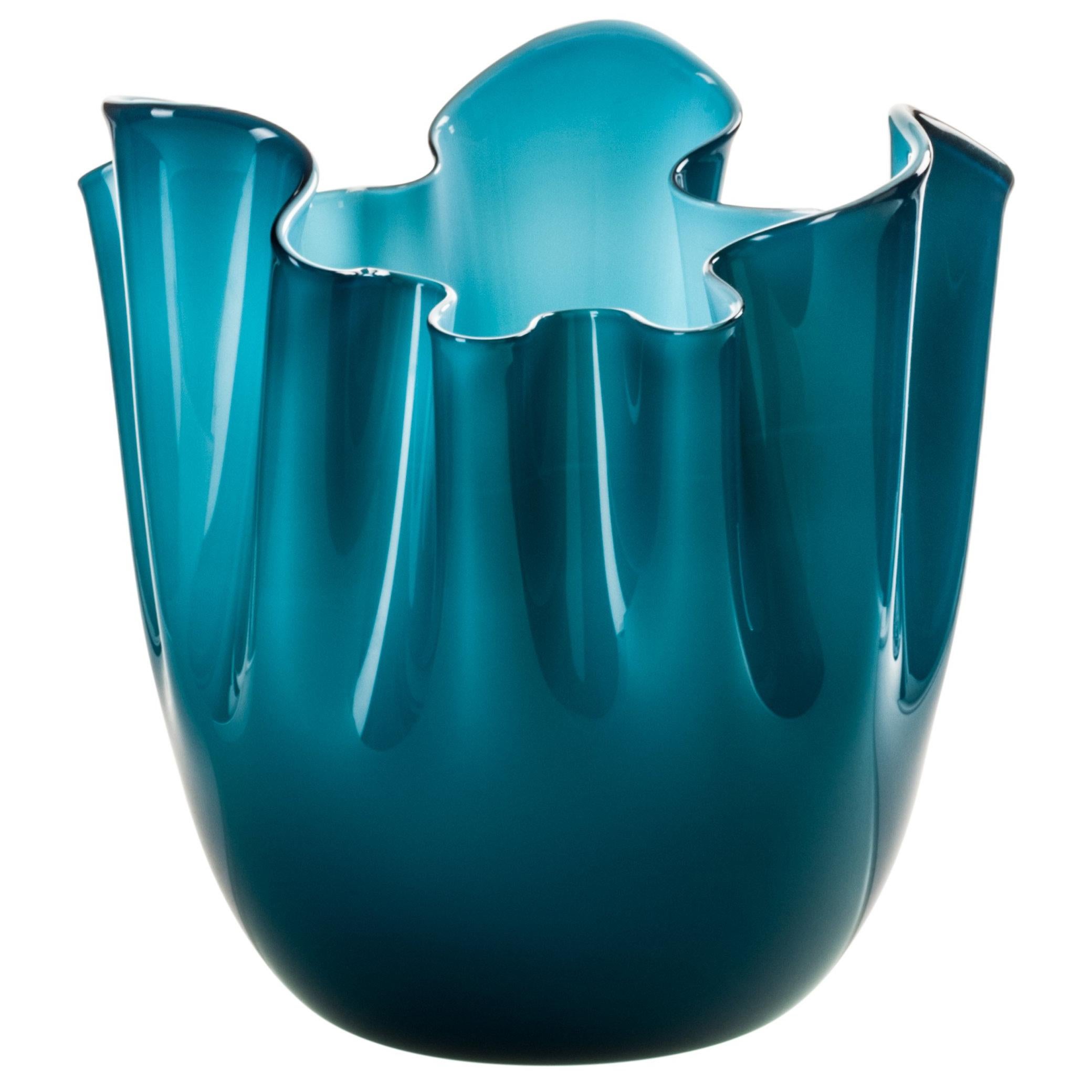 Fazzoletto Glass Vase in Aquamarine by Fulvio Bianconi & Paolo Venini