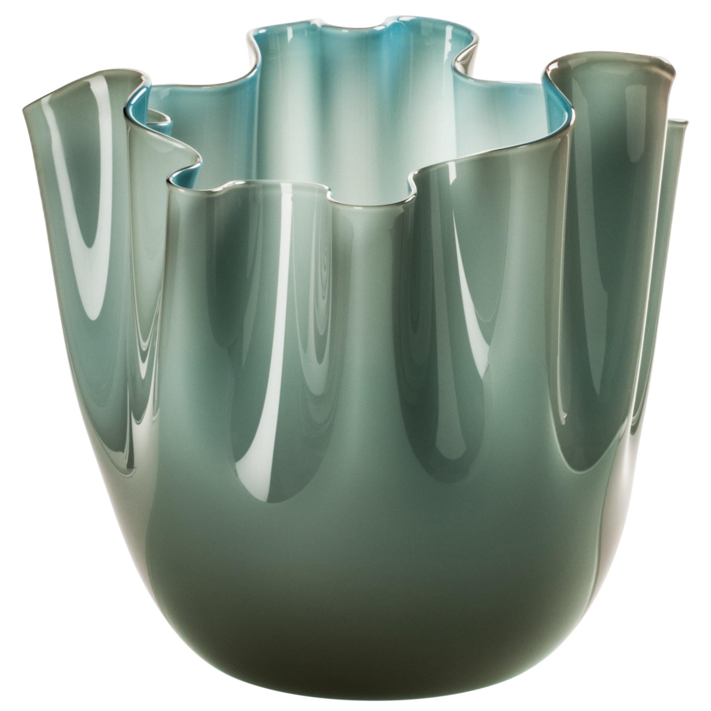 Fazzoletto Glass Vase in Grey and Aquamarine by Fulvio Bianconi & Paolo Venini