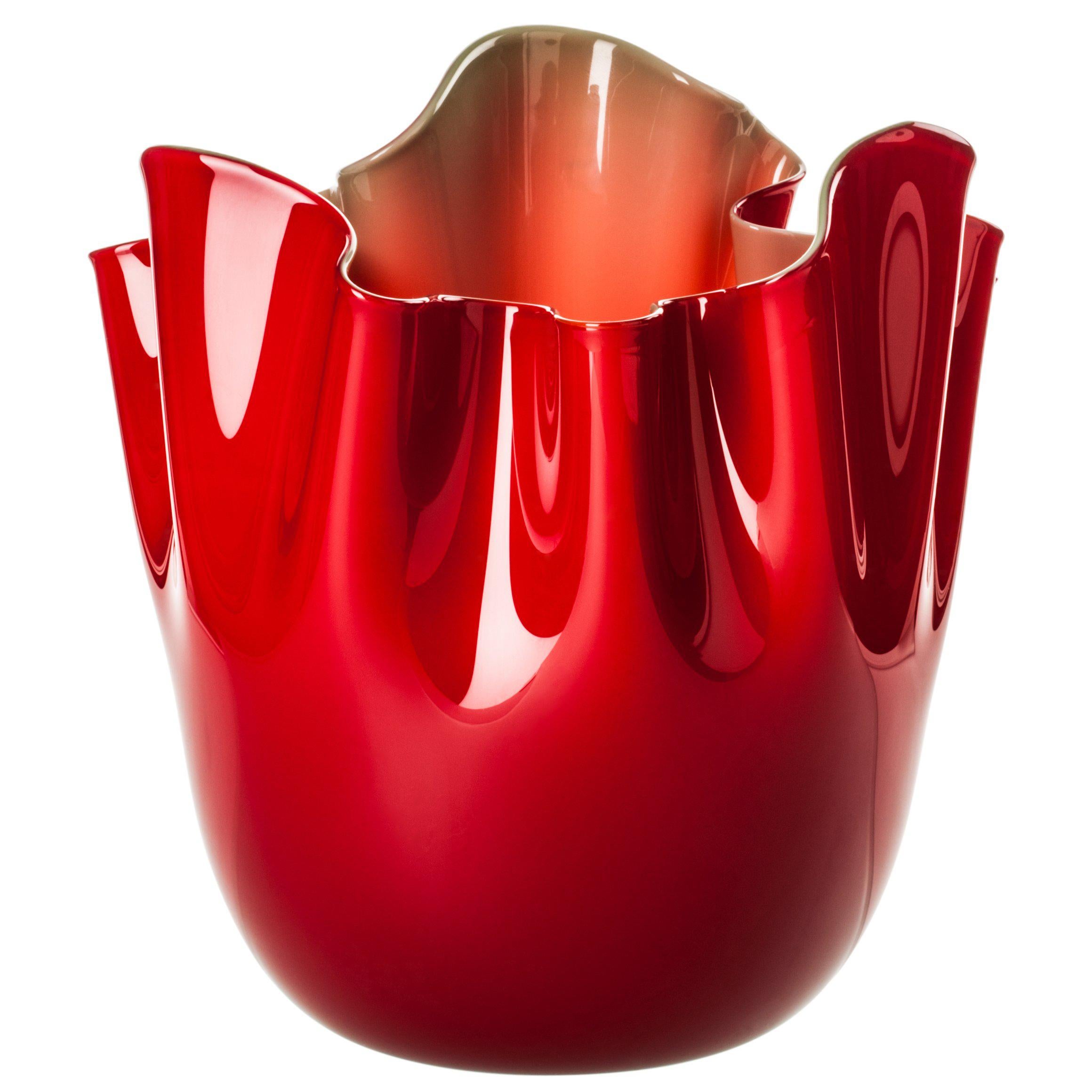 Fazzoletto Glass Vase in Red and Orange by Fulvio Bianconi & Paolo Venini