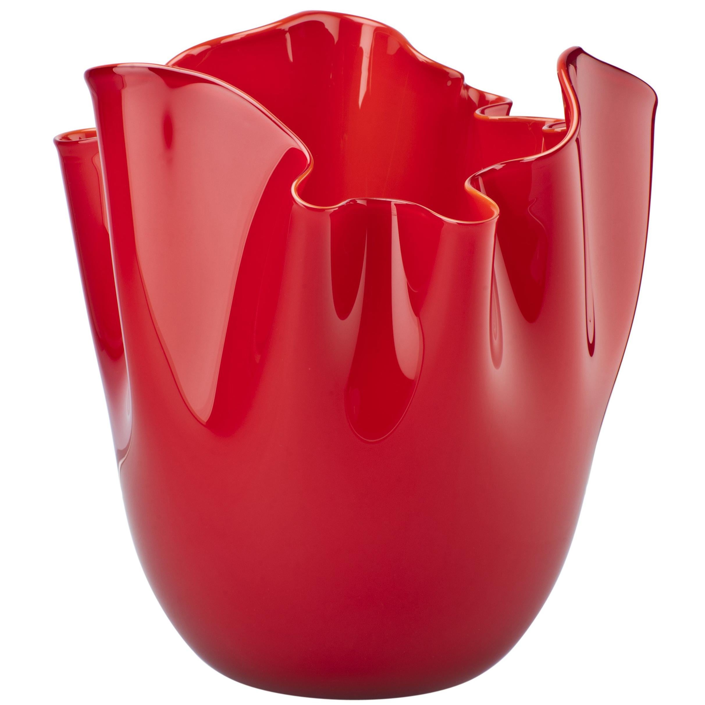 Fazzoletto Glass Vase in Red by Fulvio Bianconi & Paolo Venini