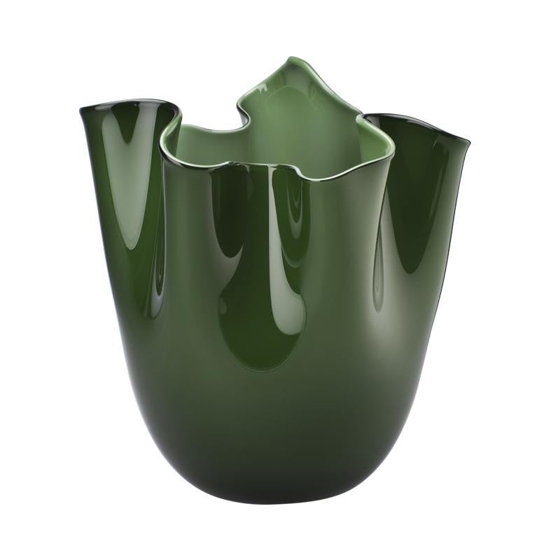 Fazzoletto Opalino Large Glass Vase in Apple Green by Fulvio Bianconi and Venini For Sale