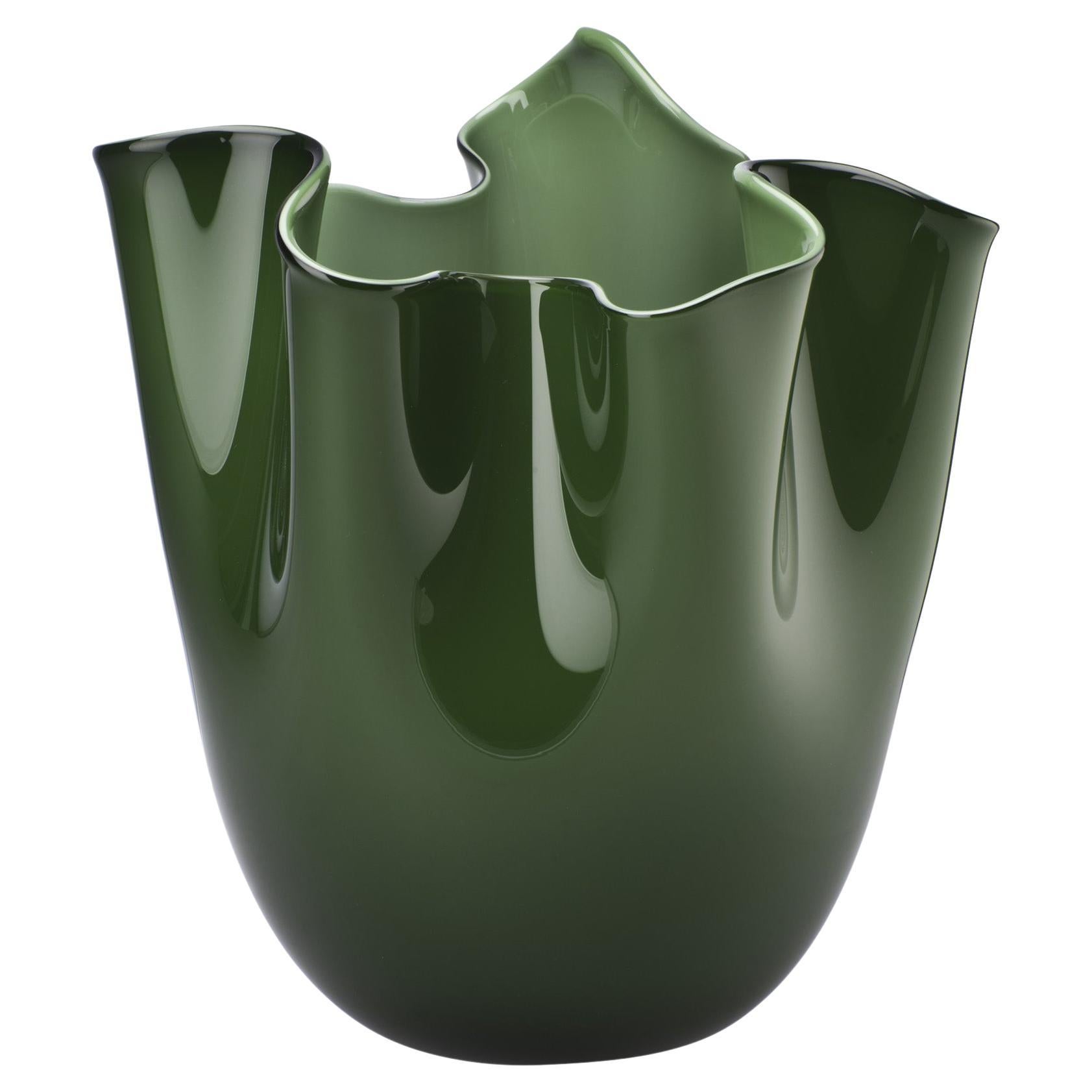 Fazzoletto Opalino Large Glass Vase in Apple Green by Fulvio Bianconi and Venini