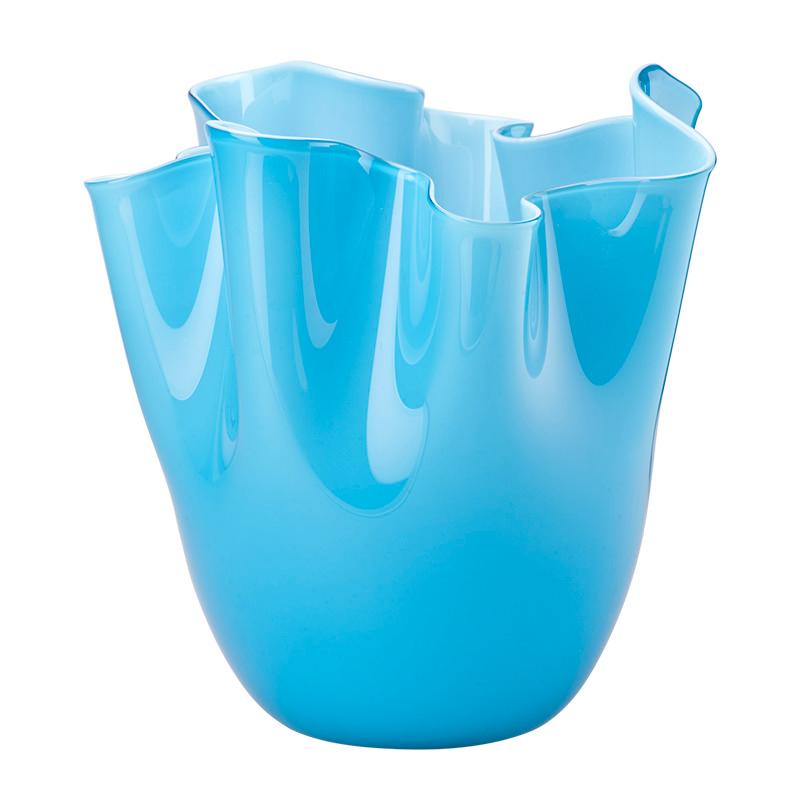 Fazzoletto Opalino Large Glass Vase in Aquamarine by Fulvio Bianconi and Venini For Sale