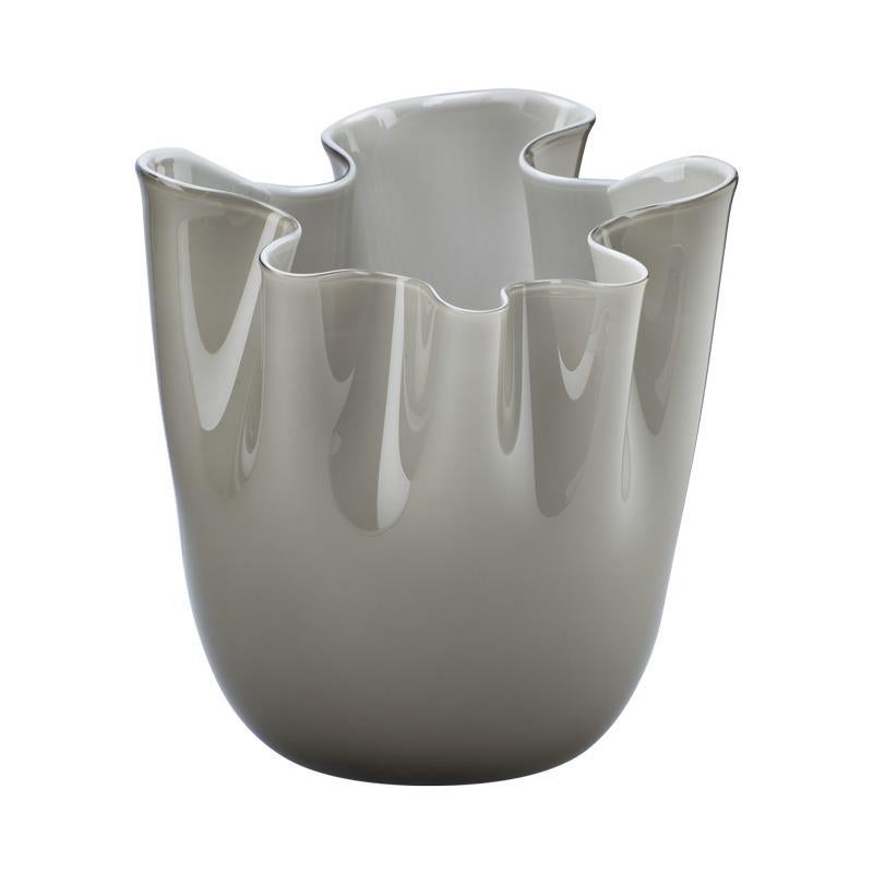 Fazzoletto Opalino Large Glass Vase in Gray by Fulvio Bianconi and Venini