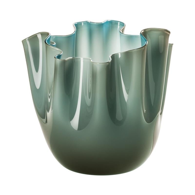 Fazzoletto Opalino Large Glass Vase in Grey/Horizon by Fulvio Bianconi & Venini