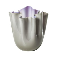 Fazzoletto Opalino Large Glass Vase in Grey/Indigo by Fulvio Bianconi and Venini