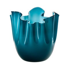 Fazzoletto Opalino Large Glass Vase in Horizon/Aquamarine by Fulvio Bianconi