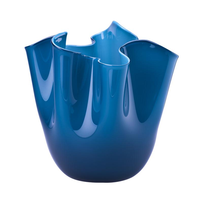 Fazzoletto Opalino Large Glass Vase in Horizon by Fulvio Bianconi and Venini