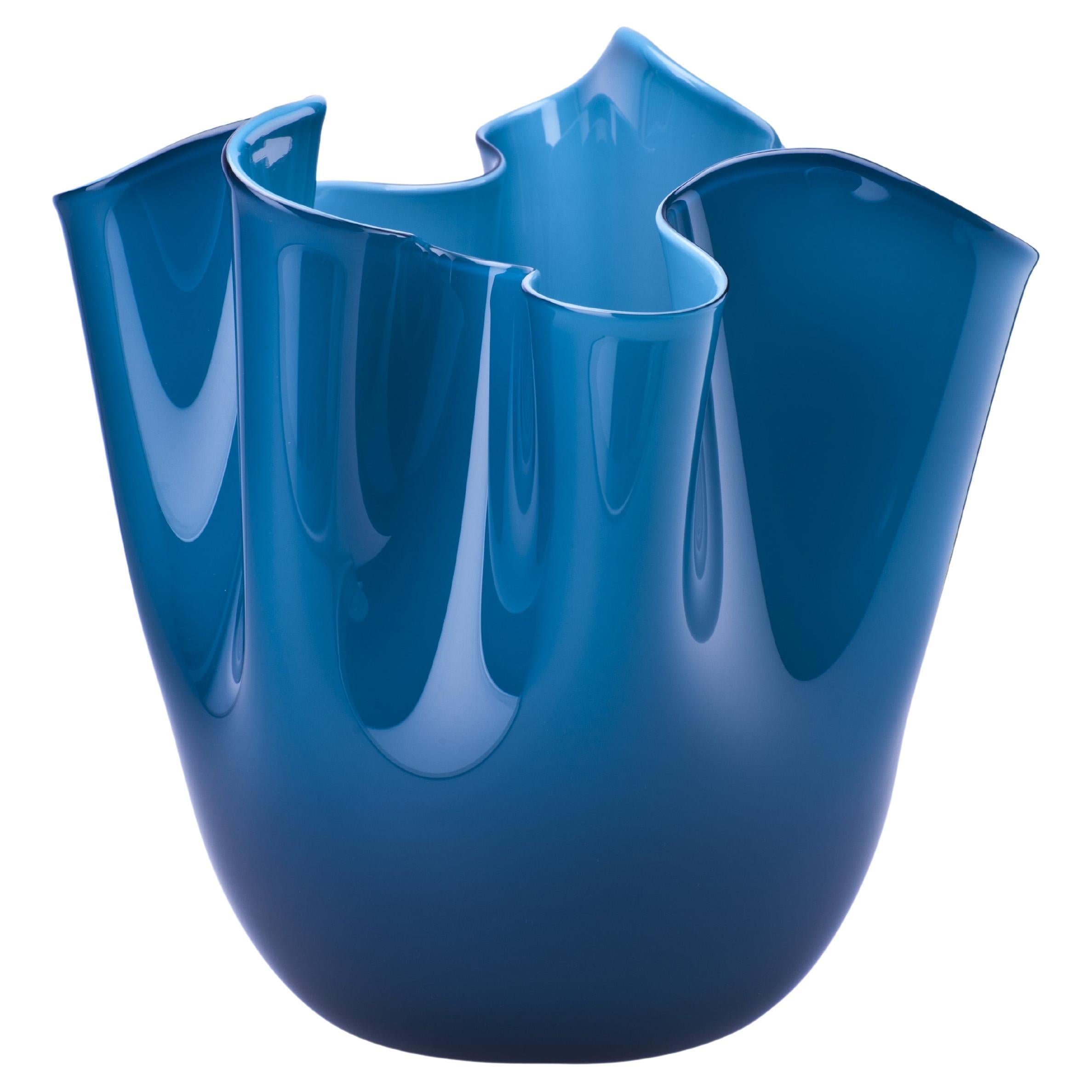 Fazzoletto Opalino Large Glass Vase in Horizon by Fulvio Bianconi and Venini For Sale