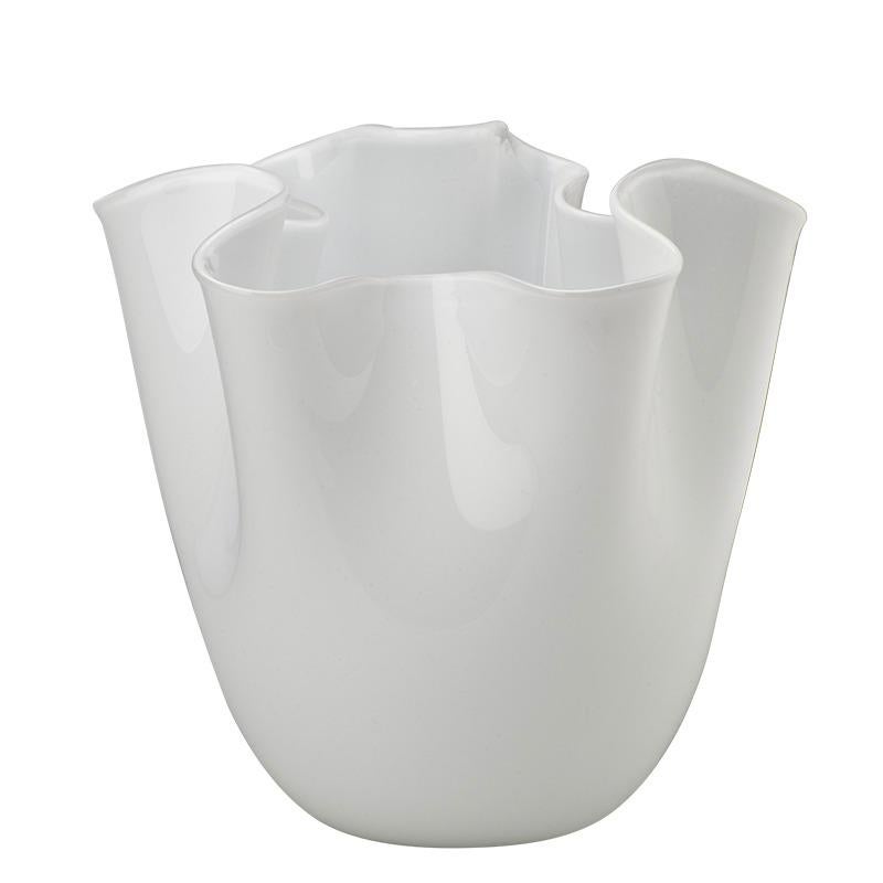 Fazzoletto Opalino Large Glass Vase in Milk-White by Fulvio Bianconi and Venini For Sale