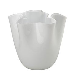Fazzoletto Opalino Large Glass Vase in Milk-White by Fulvio Bianconi and Venini