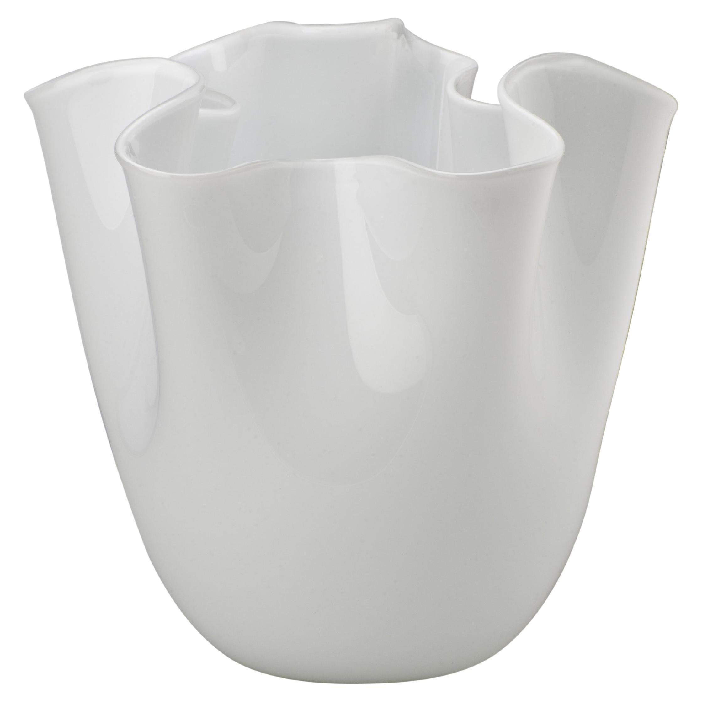 Fazzoletto Opalino Large Glass Vase in Milk White by Fulvio Bianconi and Venini
