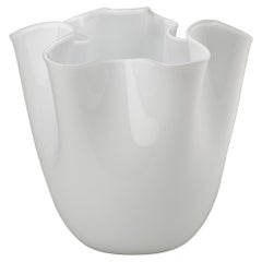 Fazzoletto Opalino Large Glass Vase in Milk White by Fulvio Bianconi and Venini