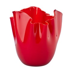 Fazzoletto Opalino Large Glass Vase in Red by Fulvio Bianconi and Venini
