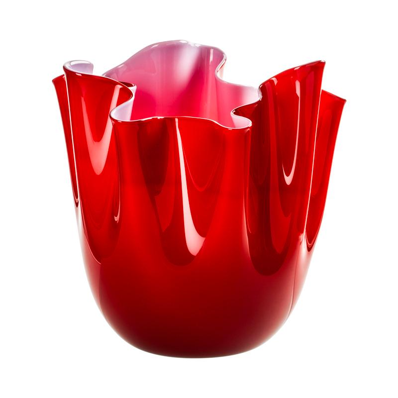 Fazzoletto Opalino Large Glass Vase in Red/Opaque Pink by Fulvio Bianconi For Sale