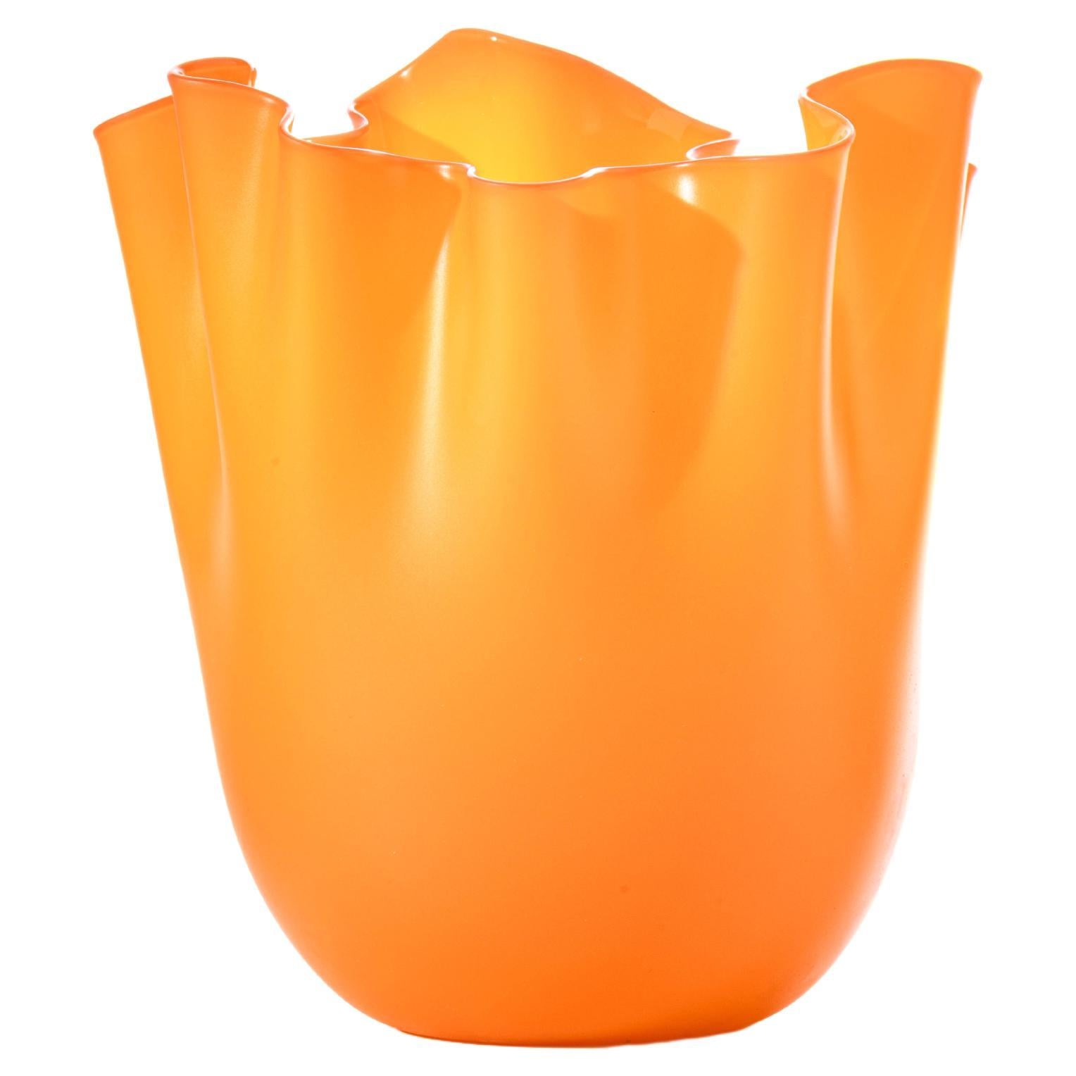 Fazzoletto Sabbiato Large Glass Vase in Orange by Fulvio Bianconi and Venini
