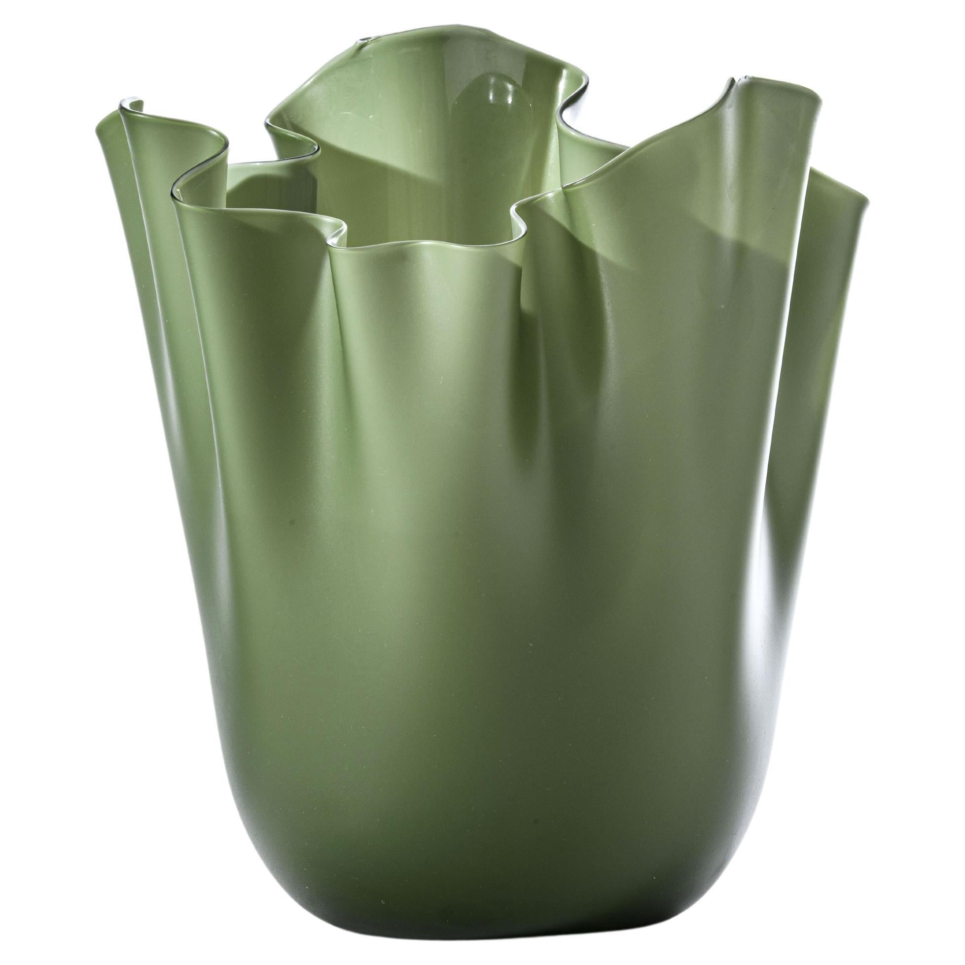 Fazzoletto Sabbiato Large Vase in Apple Green by Fulvio Bianconi and Venini For Sale