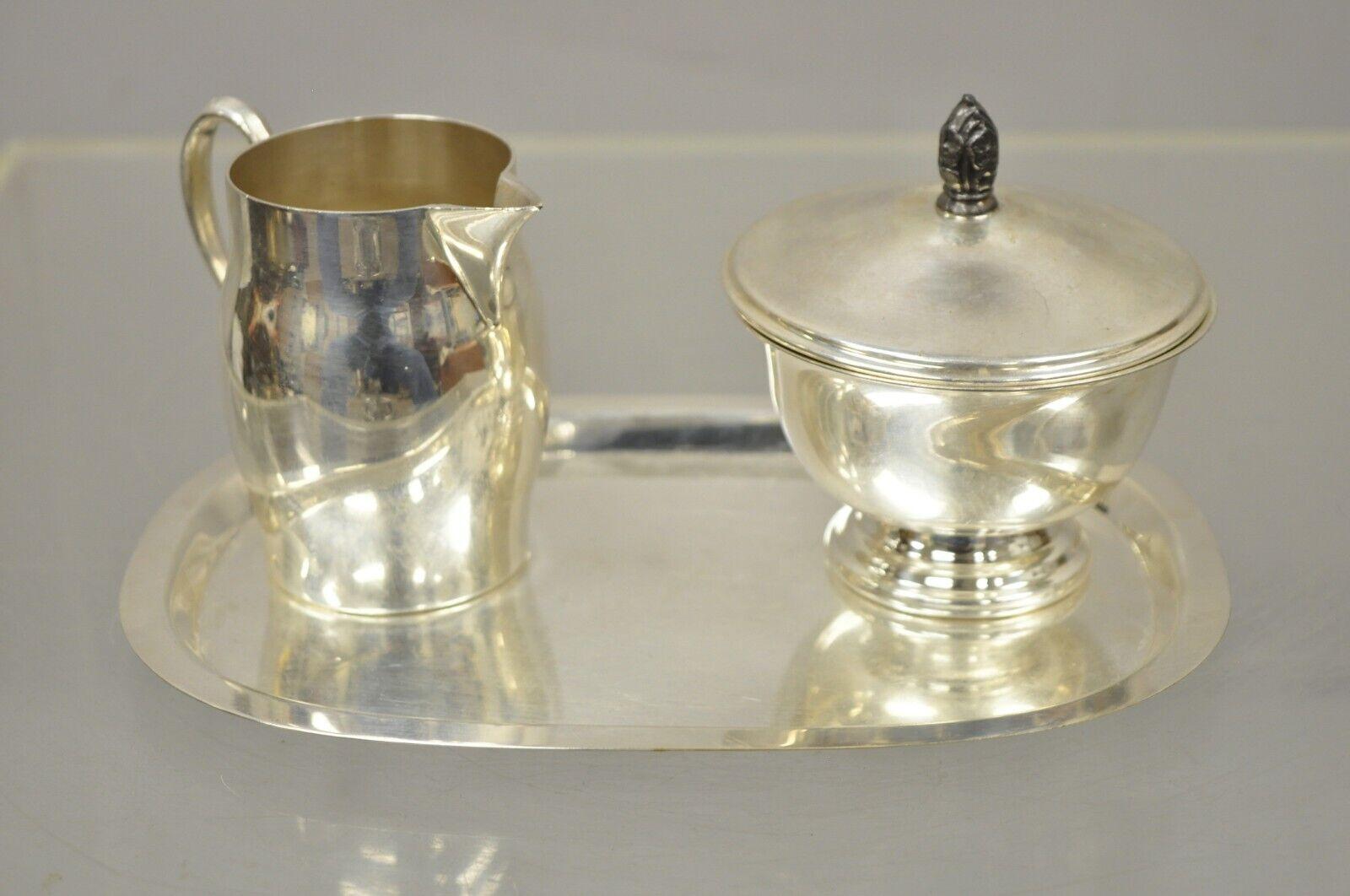 F.B Rogers Paul revere silver plate serving set, sugar bowl creamer tray - 3 piece set. Item features 