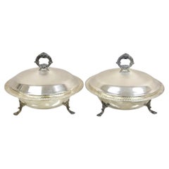 FB Rogers Silver Co 1158 Silver Plated Footed Covered Dish Serving Bowl - a Pair