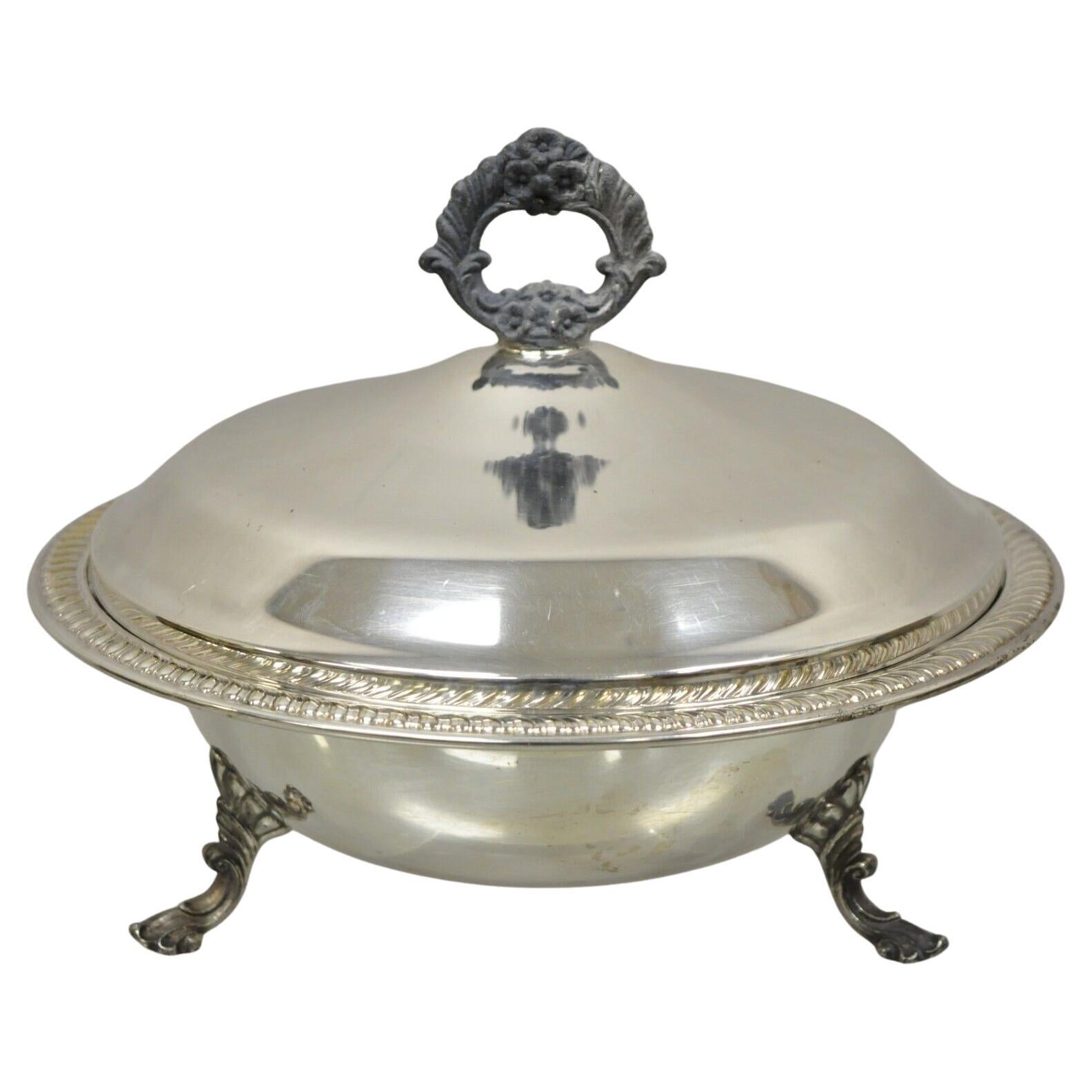 FB Rogers Silver Co 1158 Silver Plated Footed Covered Dish Serving Bowl For Sale