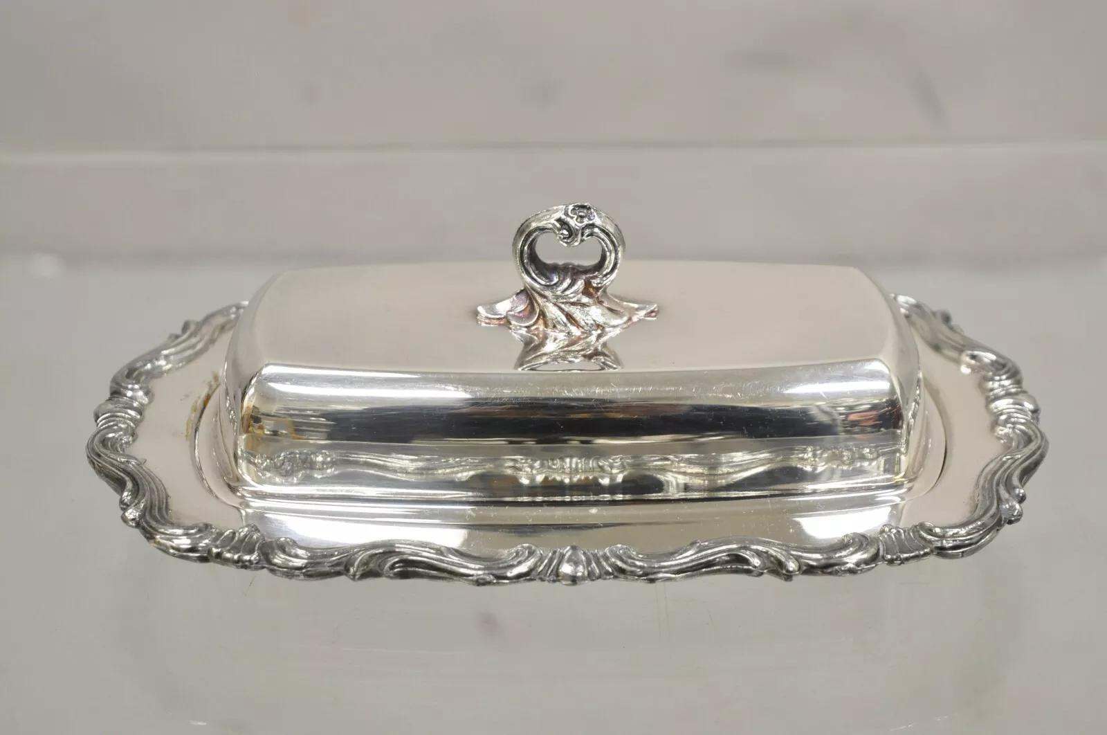 FB Rogers Silver Co. 1959X Plato para Mantequilla con Cubierta Plateada y Forro de Cristal en venta 3