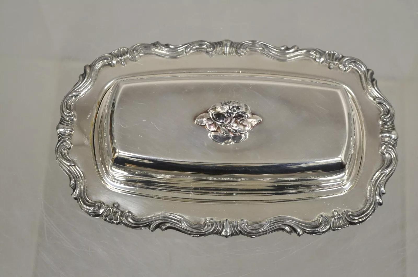FB Rogers Silver Co. 1959X Plato para Mantequilla con Cubierta Plateada y Forro de Cristal Desconocido en venta