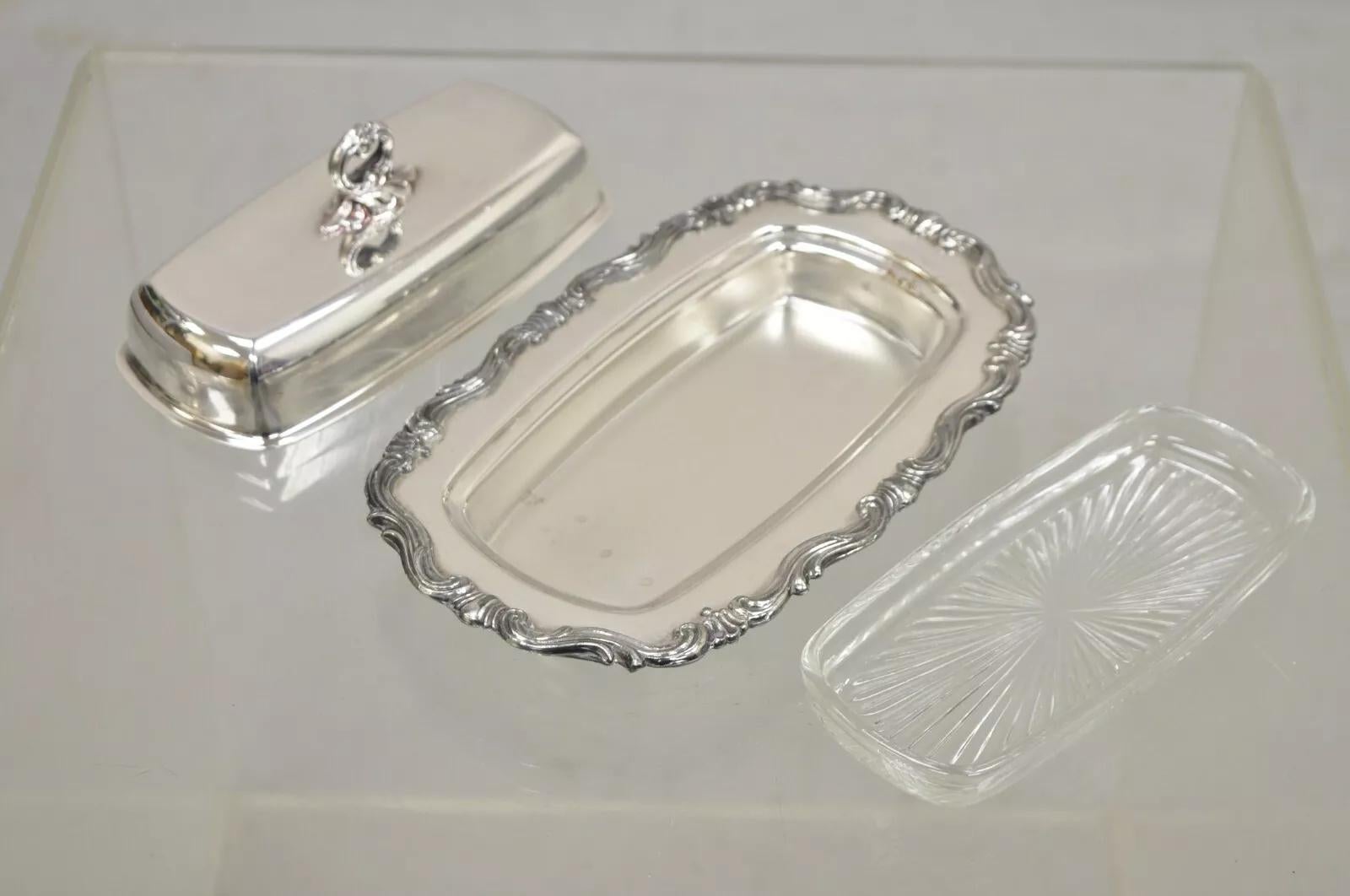 FB Rogers Silver Co. 1959X Plato para Mantequilla con Cubierta Plateada y Forro de Cristal Chapado en plata en venta
