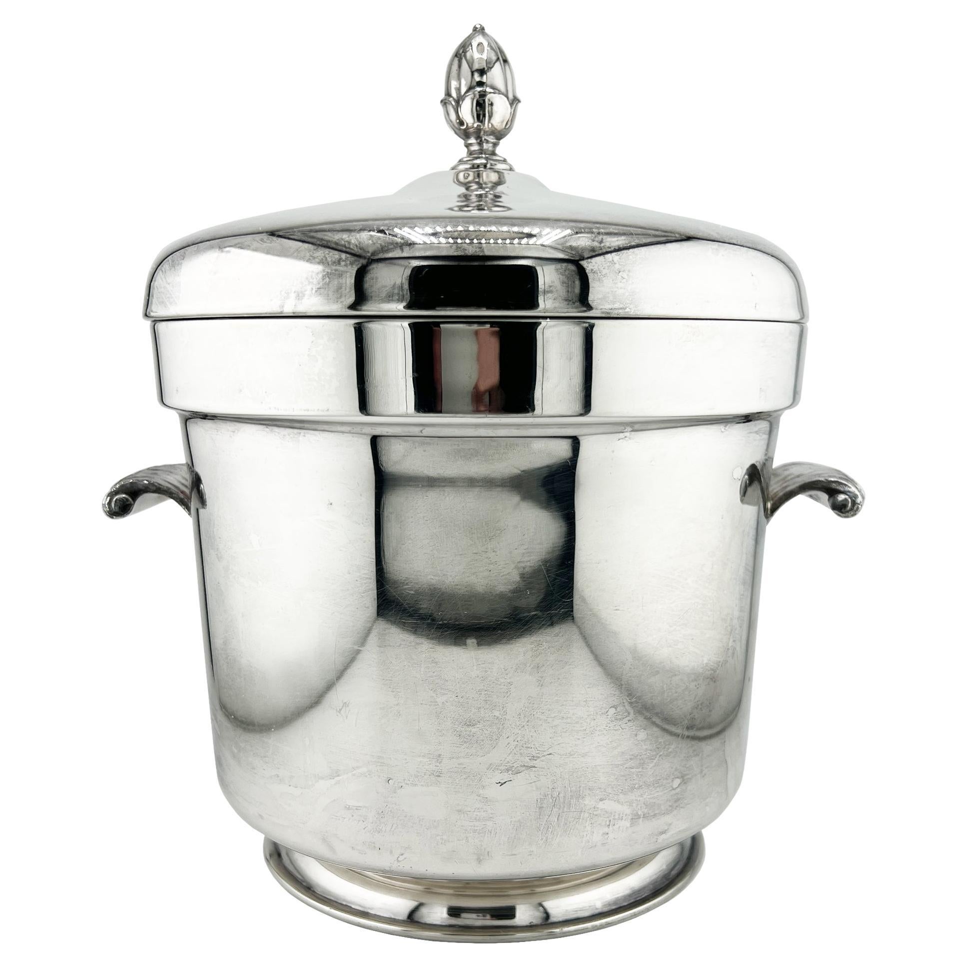 F.B. Rogers Silver Co. Lidded Silverplate Ice Bucket with Milk Glass Liner