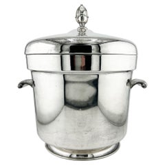 F.B. Rogers Silver Co. Lidded Silverplate Ice Bucket with Milk Glass Liner F.B. Rogers Silver Co. Lidded Silverplate Ice Bucket with Milk Glass Liner