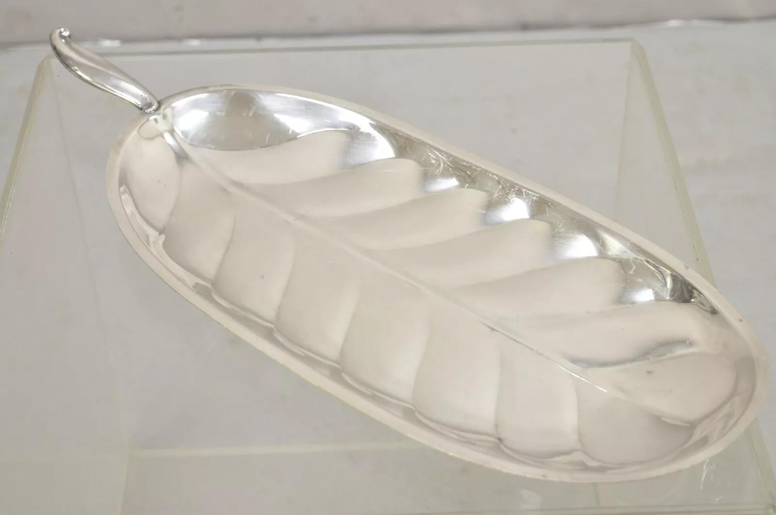 F.B. Rogers Silver Plate Oval Banana Leaf Form Serving Tray Platter w/ Handle B 4