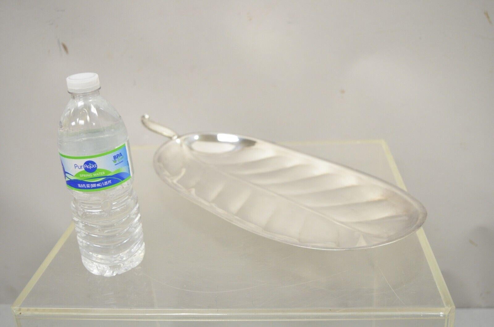 20th Century F.B. Rogers Silver Plate Oval Leaf Form Serving Tray Platter with Handle For Sale