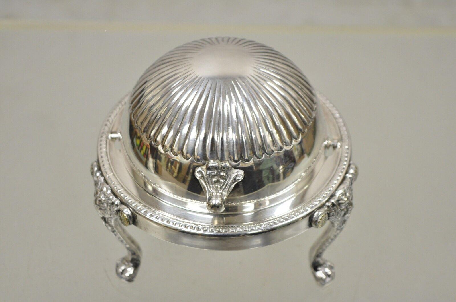 F.B. Rogers Victorian Silver Plate Round Roll Top Butter Dish with Glass Liner 2