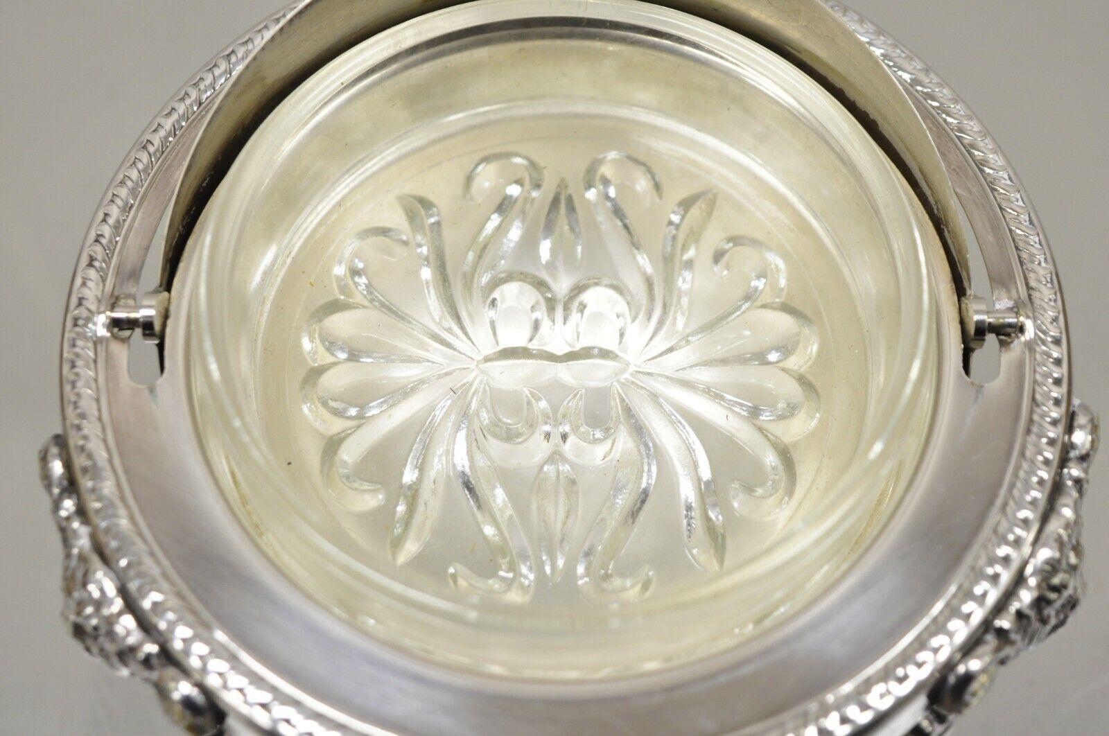 Regency F.B. Rogers Victorian Silver Plate Round Roll Top Butter Dish with Glass Liner
