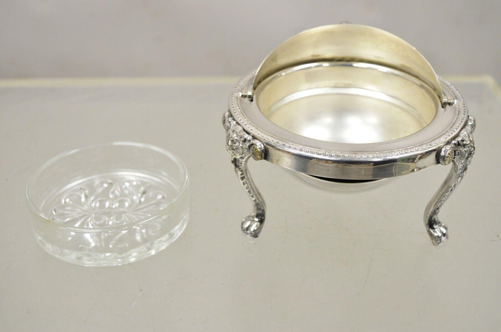 F.B. Rogers Victorian Silver Plate Round Roll Top Butter Dish with Glass Liner In Good Condition In Philadelphia, PA
