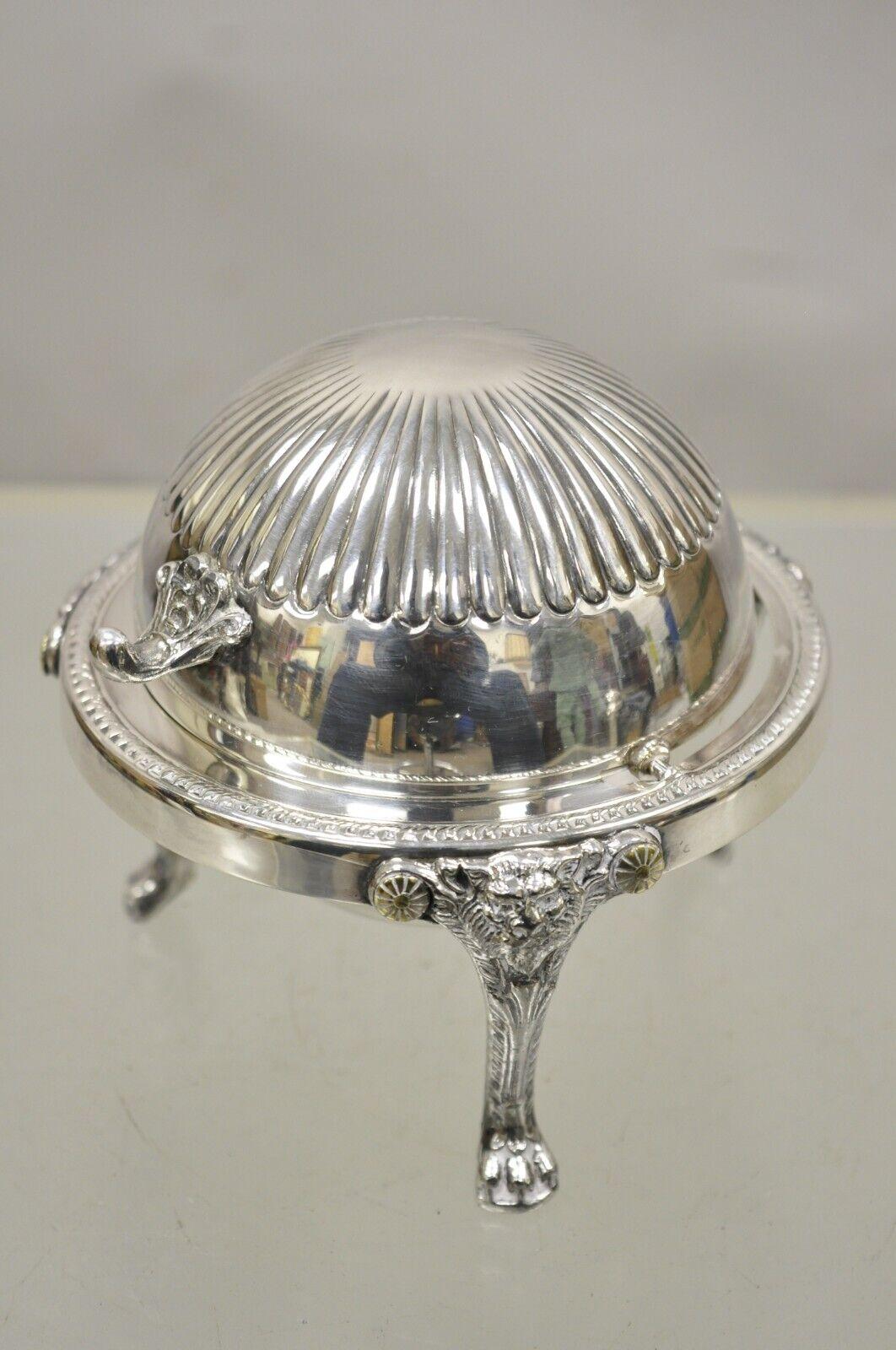 20th Century F.B. Rogers Victorian Silver Plate Round Roll Top Butter Dish with Glass Liner