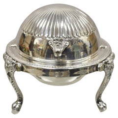 Antique F.B. Rogers Victorian Silver Plate Round Roll Top Butter Dish with Glass Liner