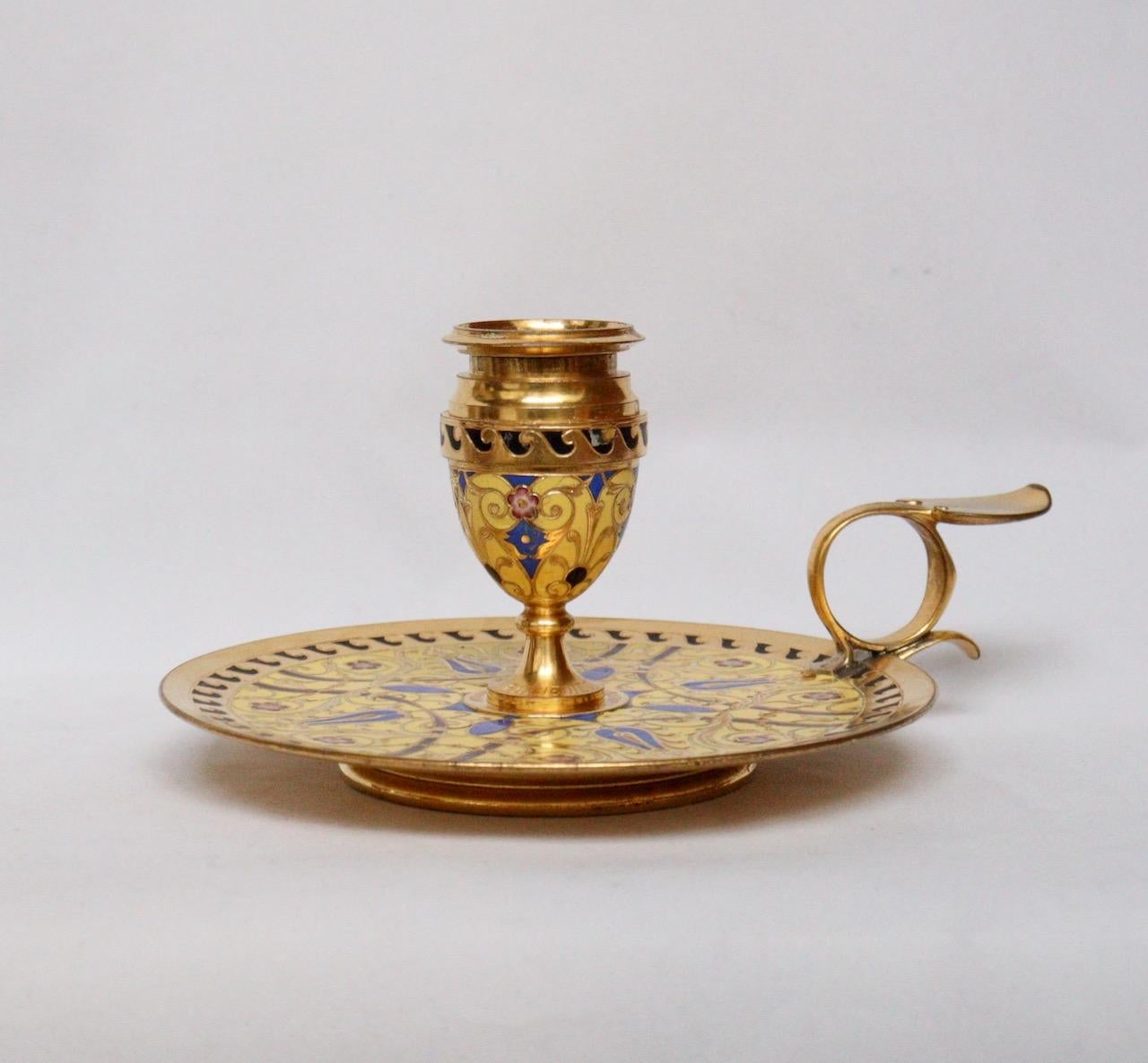 French F.Barbedienne a Gilt Bronze and Cloisonné Enamel Candlestick