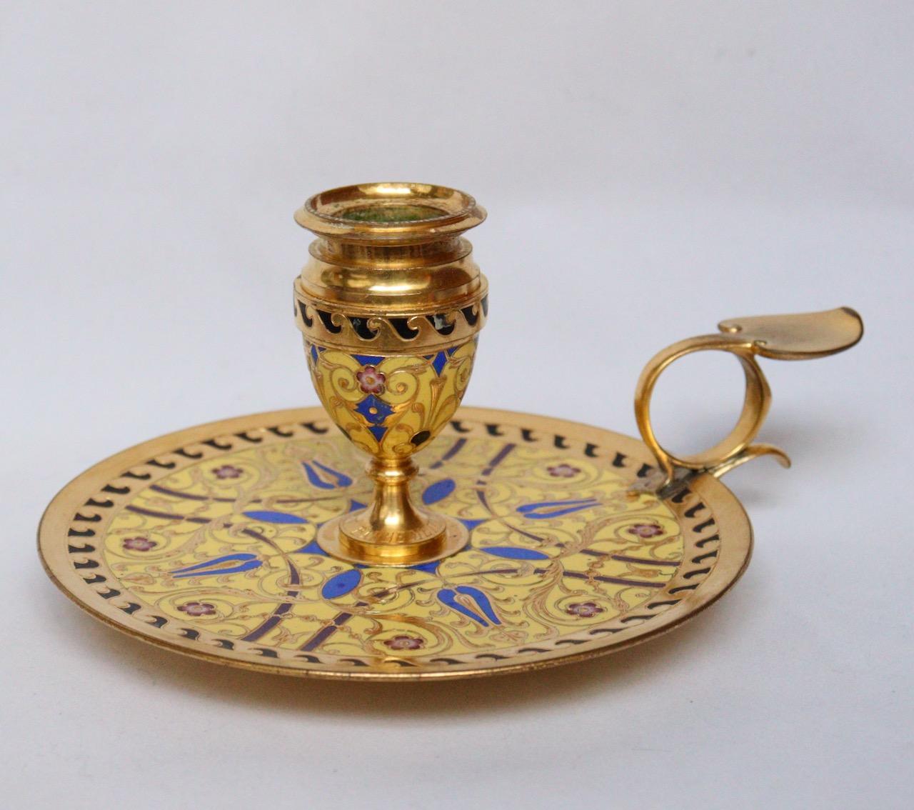 F.Barbedienne a Gilt Bronze and Cloisonné Enamel Candlestick In Good Condition In Saint-Ouen, FR