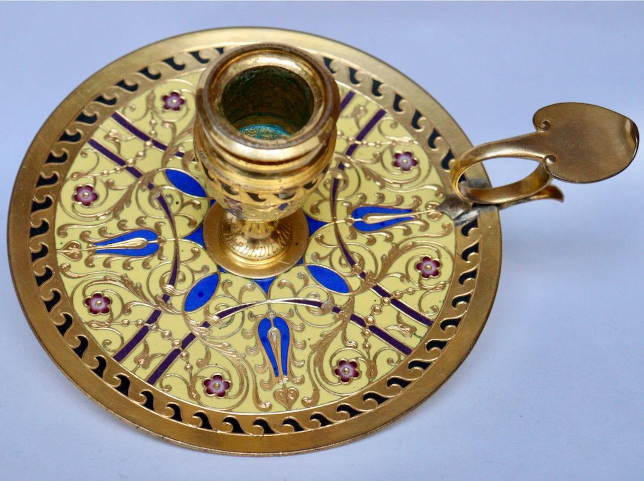 Late 19th Century F.Barbedienne a Gilt Bronze and Cloisonné Enamel Candlestick