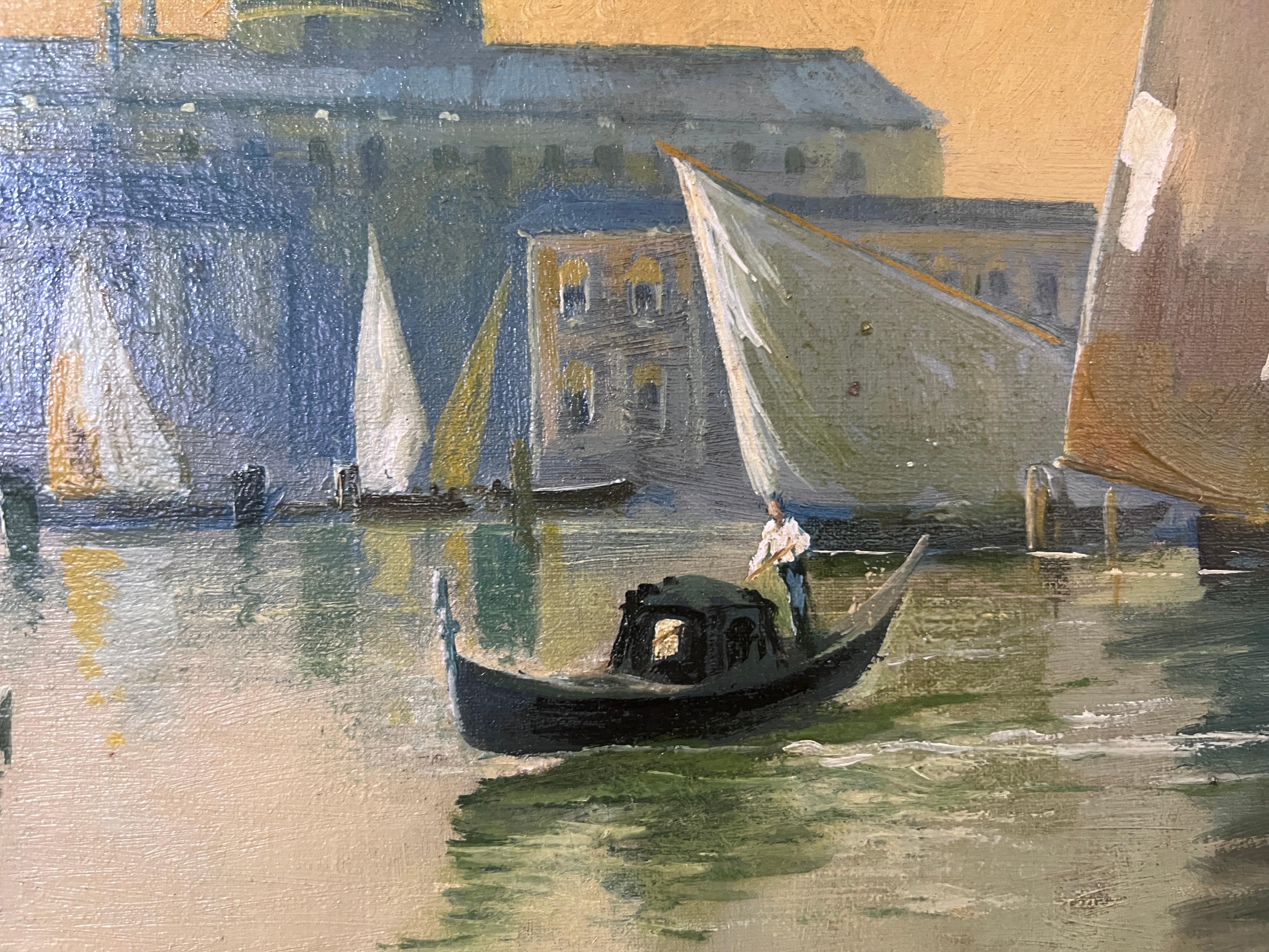 F.Black Large Antique original oil painting on canvas, Venice, Italy, Gold Frame 8